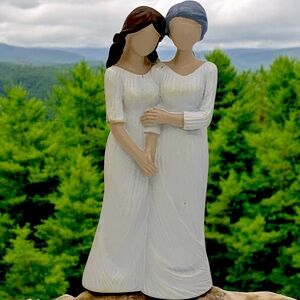 Sculpture Older & Younger Women Contemporary ‘Embrace’ Figurine. White & Brown